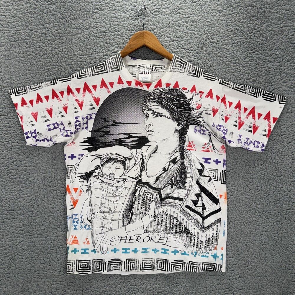 Vintage Cherokee Graphic Shirt Mens Large Multicolor Native All Over Print Tee